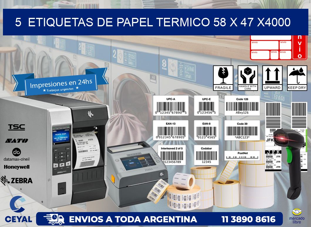 5  ETIQUETAS DE PAPEL TERMICO 58 x 47 X4000