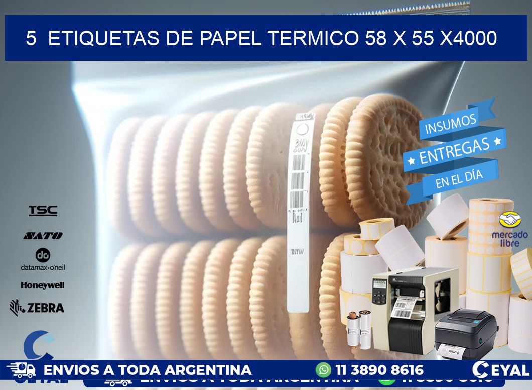 5  ETIQUETAS DE PAPEL TERMICO 58 x 55 X4000