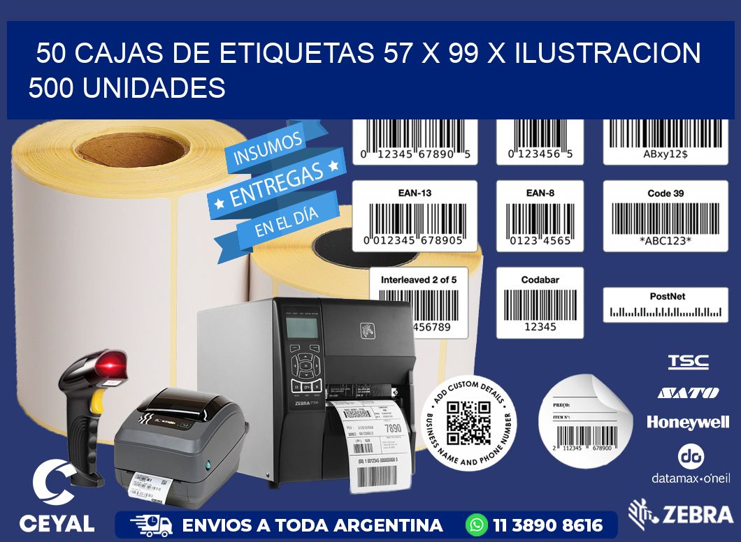 50 CAJAS DE ETIQUETAS 57 x 99 X ILUSTRACION 500 UNIDADES