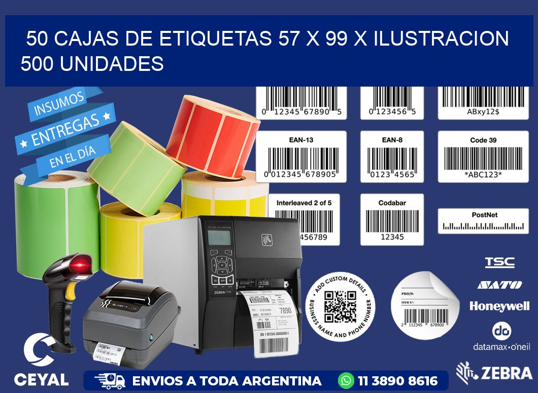 50 CAJAS DE ETIQUETAS 57 x 99 X ILUSTRACION 500 UNIDADES