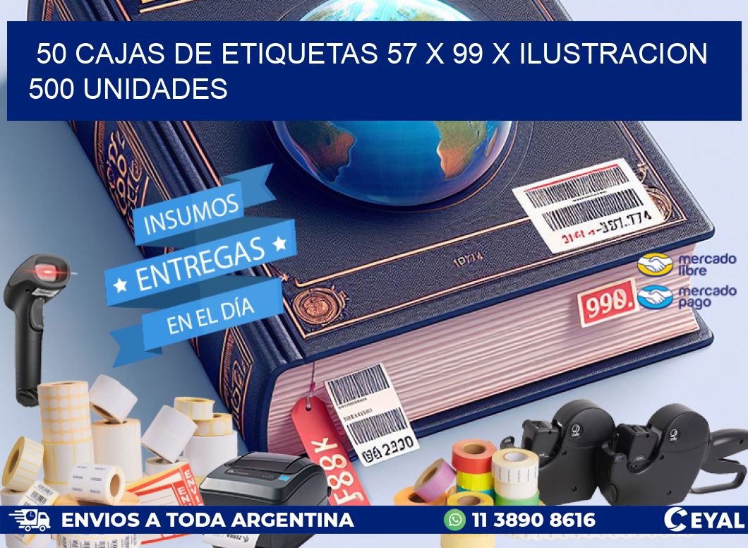 50 CAJAS DE ETIQUETAS 57 x 99 X ILUSTRACION 500 UNIDADES