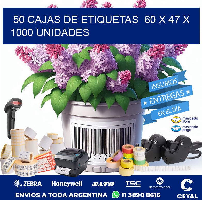 50 CAJAS DE ETIQUETAS  60 x 47 X 1000 UNIDADES