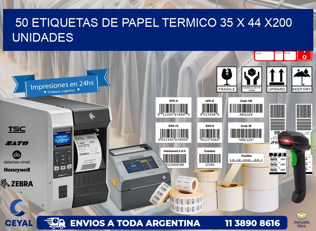 50 ETIQUETAS DE PAPEL TERMICO 35 x 44 x200 UNIDADES