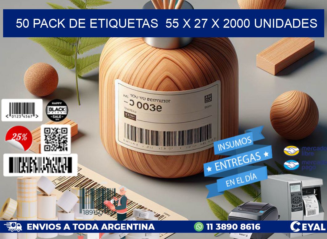 50 PACK DE ETIQUETAS  55 x 27 X 2000 UNIDADES