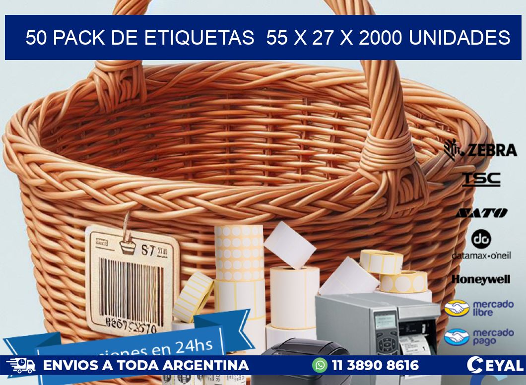 50 PACK DE ETIQUETAS  55 x 27 X 2000 UNIDADES