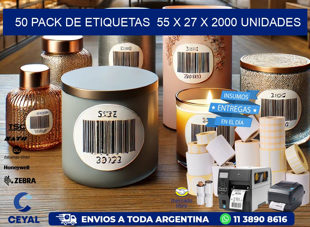 50 PACK DE ETIQUETAS  55 x 27 X 2000 UNIDADES