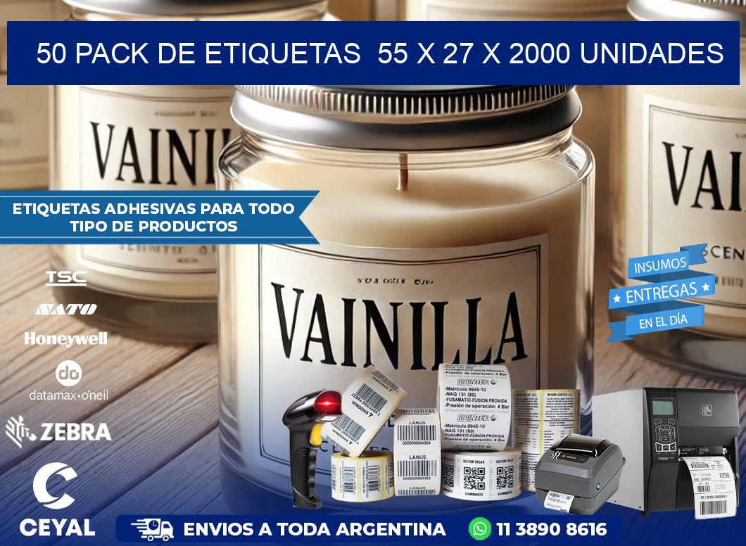 50 PACK DE ETIQUETAS  55 x 27 X 2000 UNIDADES