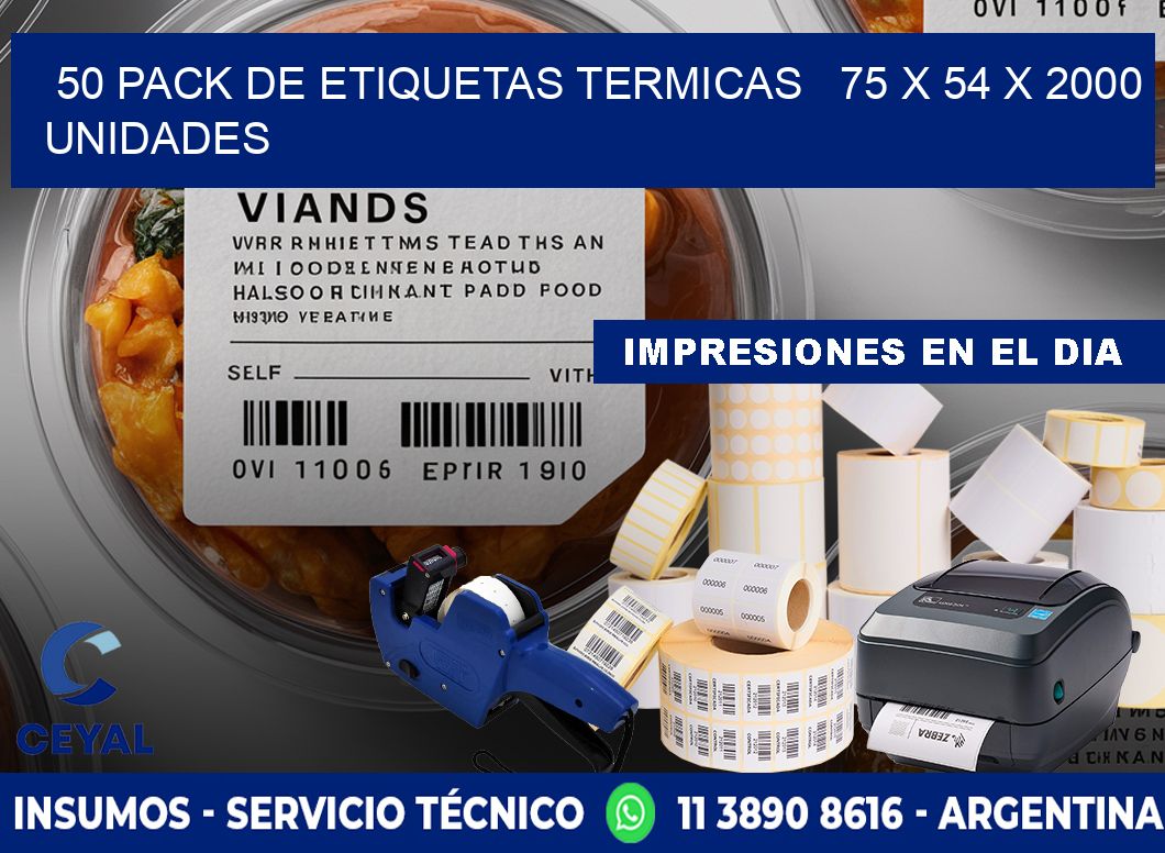 50 PACK DE ETIQUETAS TERMICAS   75 x 54 X 2000 UNIDADES