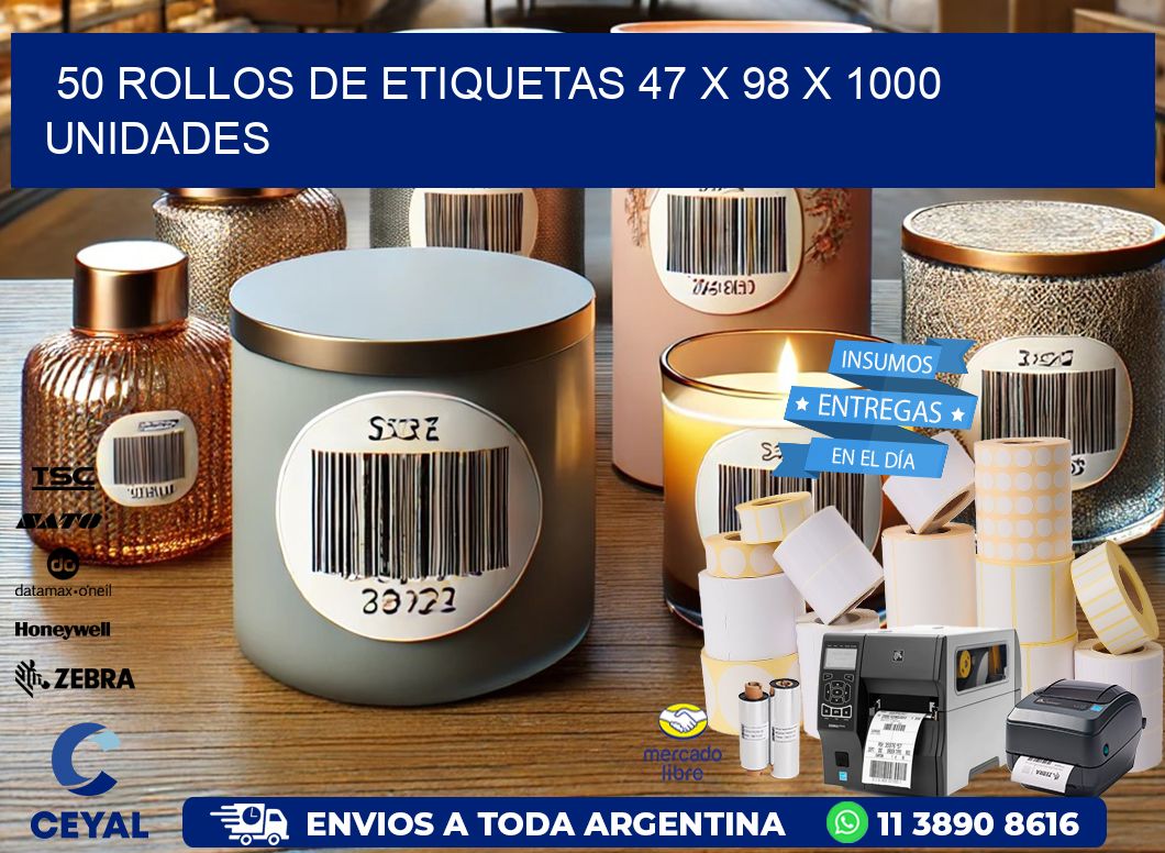 50 ROLLOS DE ETIQUETAS 47 x 98 X 1000 UNIDADES