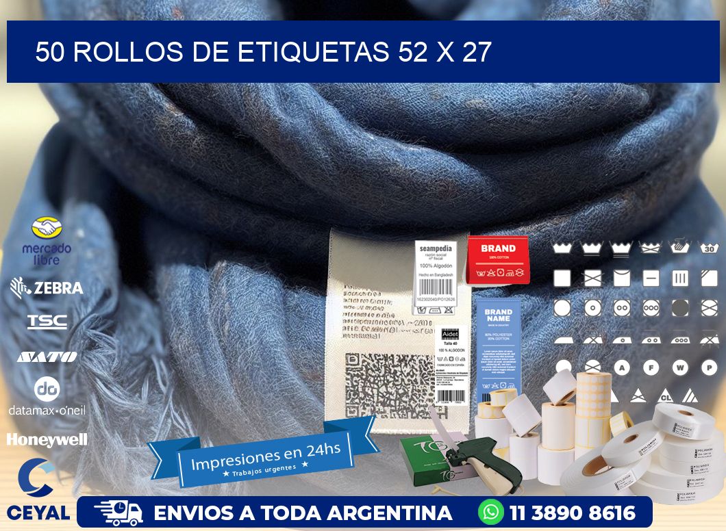 50 ROLLOS DE ETIQUETAS 52 x 27