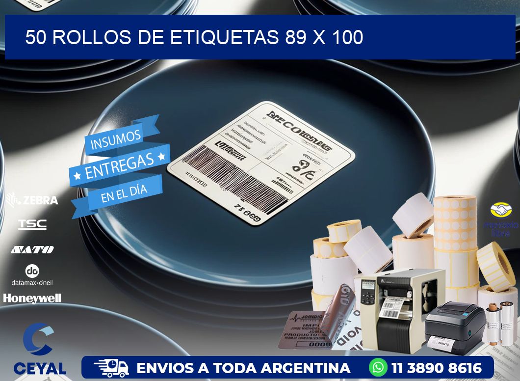 50 ROLLOS DE ETIQUETAS 89 x 100