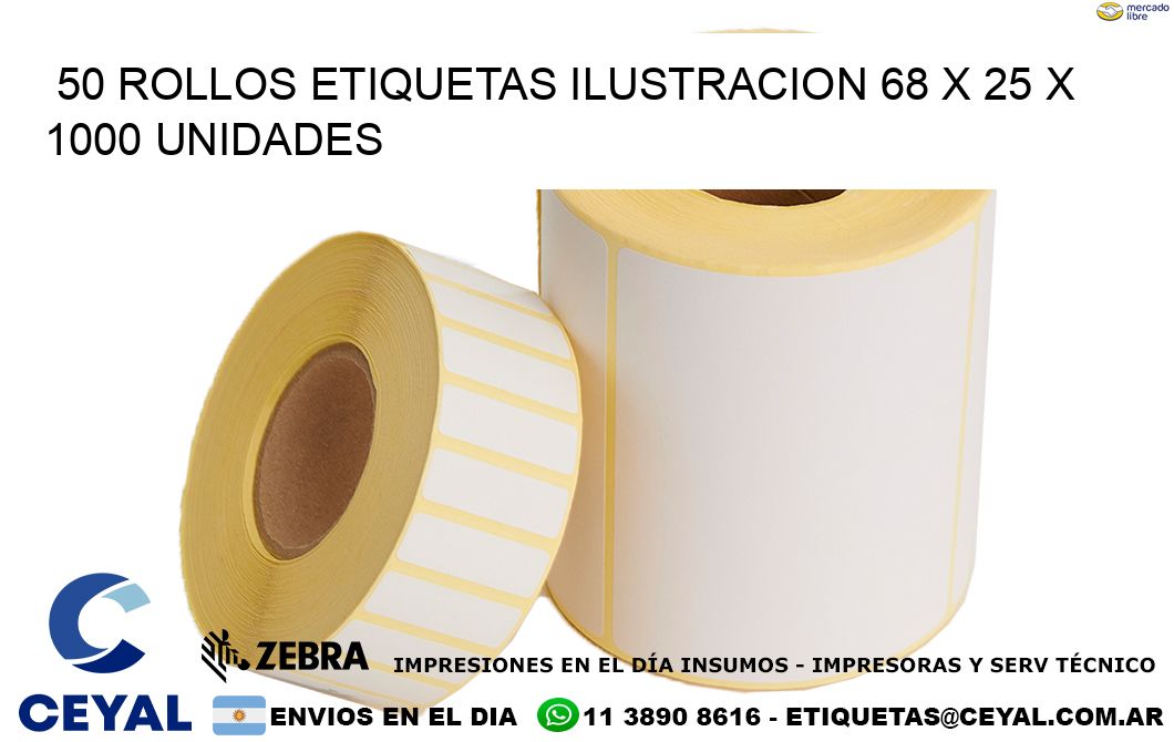 50 ROLLOS ETIQUETAS ILUSTRACION 68 x 25 X 1000 UNIDADES