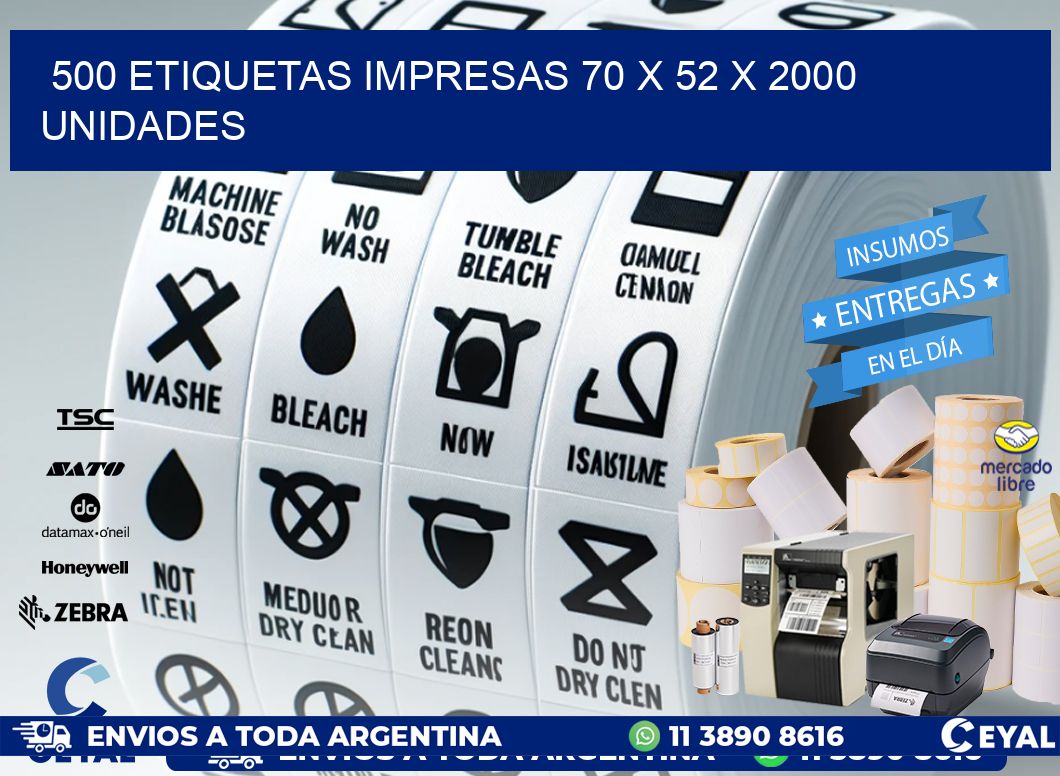 500 ETIQUETAS IMPRESAS 70 x 52 X 2000 UNIDADES