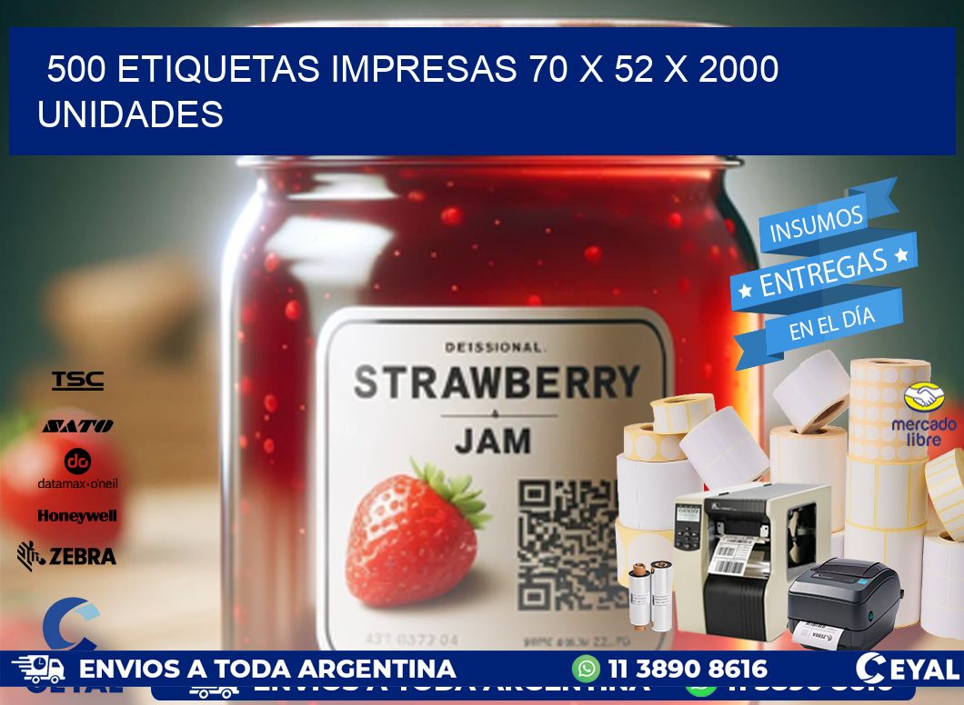 500 ETIQUETAS IMPRESAS 70 x 52 X 2000 UNIDADES