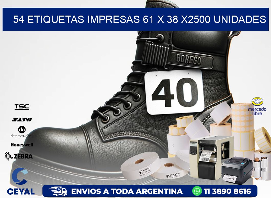 54 ETIQUETAS IMPRESAS 61 x 38 X2500 UNIDADES