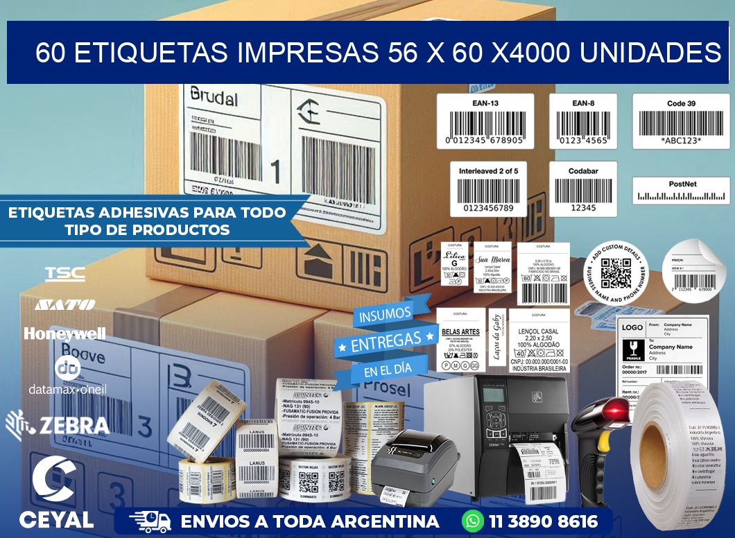 60 ETIQUETAS IMPRESAS 56 x 60 X4000 UNIDADES