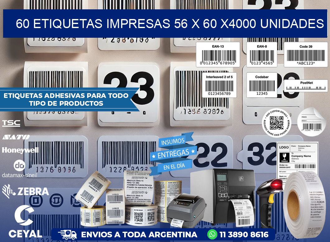 60 ETIQUETAS IMPRESAS 56 x 60 X4000 UNIDADES