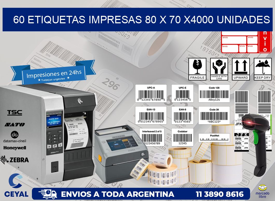 60 ETIQUETAS IMPRESAS 80 x 70 X4000 UNIDADES