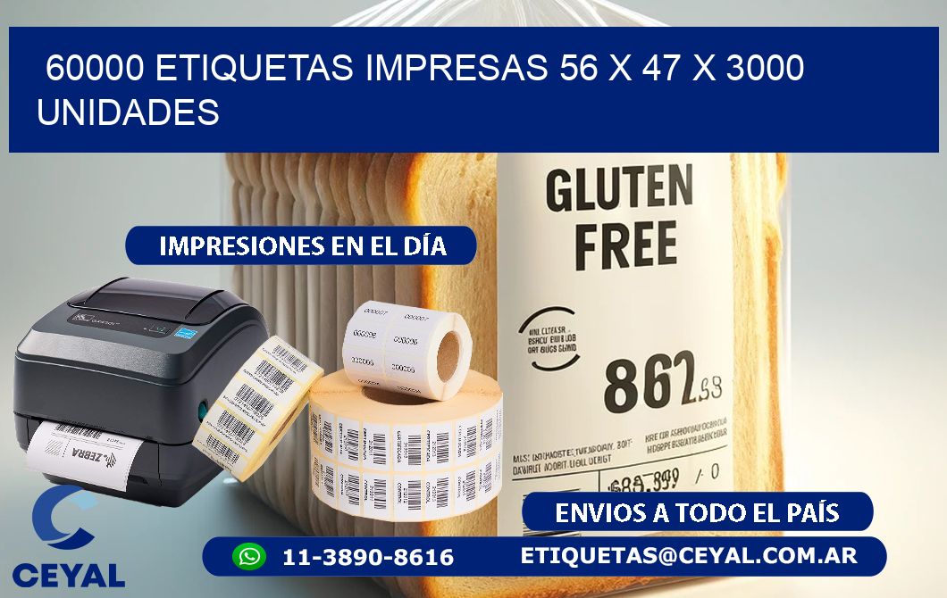 60000 ETIQUETAS IMPRESAS 56 x 47 X 3000 UNIDADES