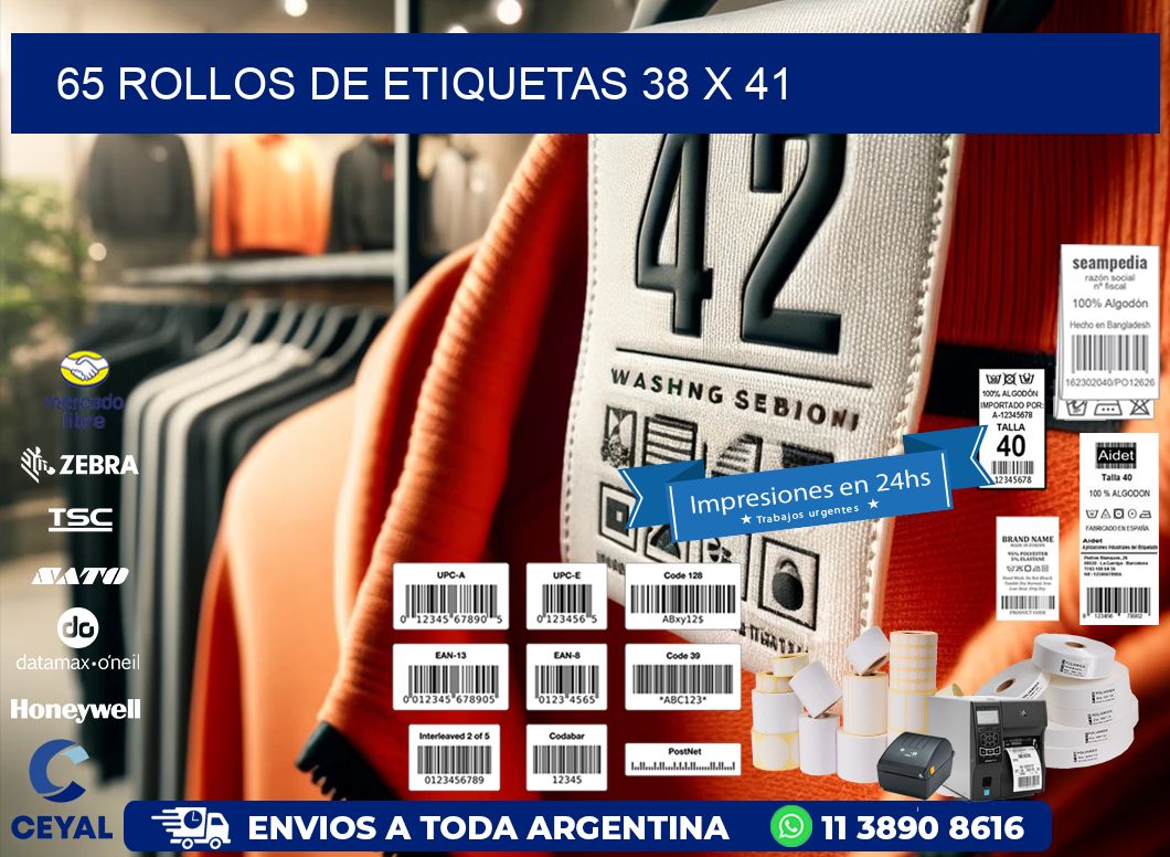 65 ROLLOS DE ETIQUETAS 38 x 41