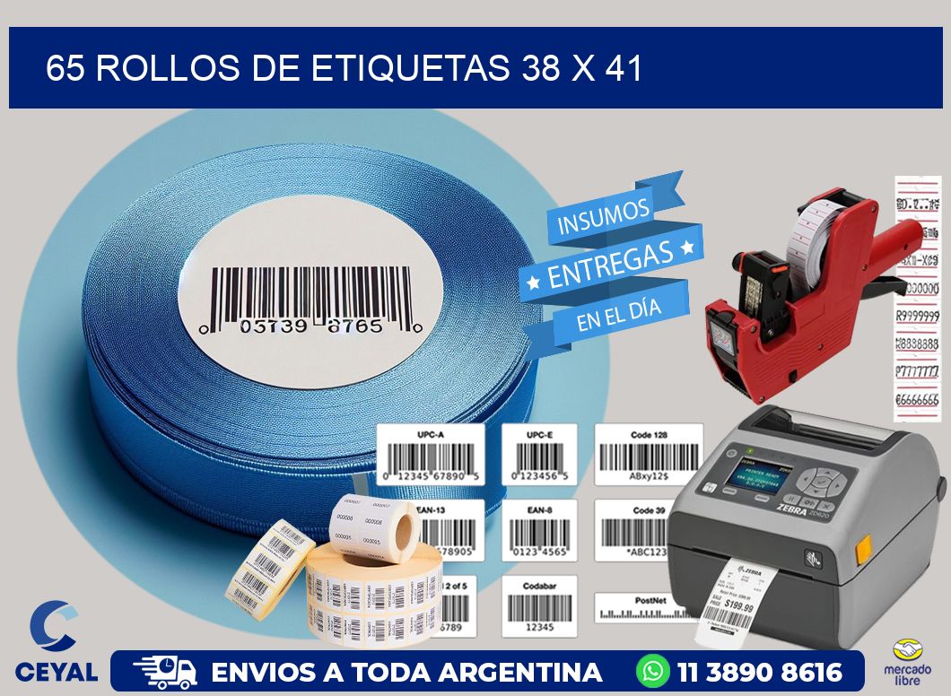 65 ROLLOS DE ETIQUETAS 38 x 41