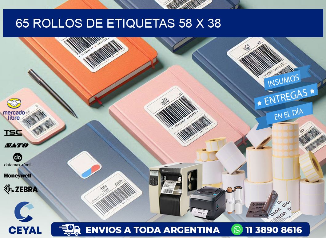 65 ROLLOS DE ETIQUETAS 58 x 38