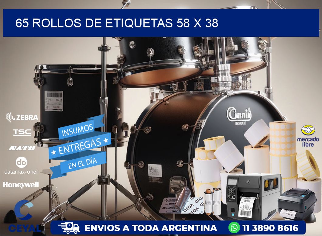 65 ROLLOS DE ETIQUETAS 58 x 38