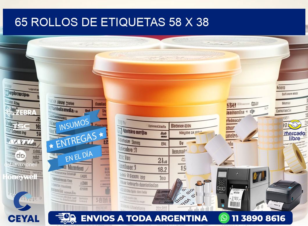 65 ROLLOS DE ETIQUETAS 58 x 38