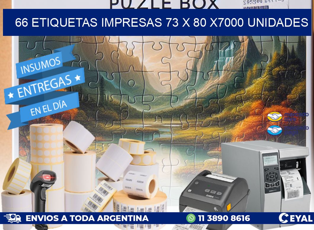 66 ETIQUETAS IMPRESAS 73 x 80 X7000 UNIDADES