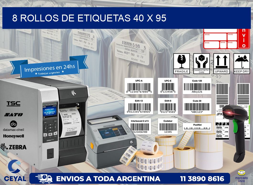 8 ROLLOS DE ETIQUETAS 40 x 95