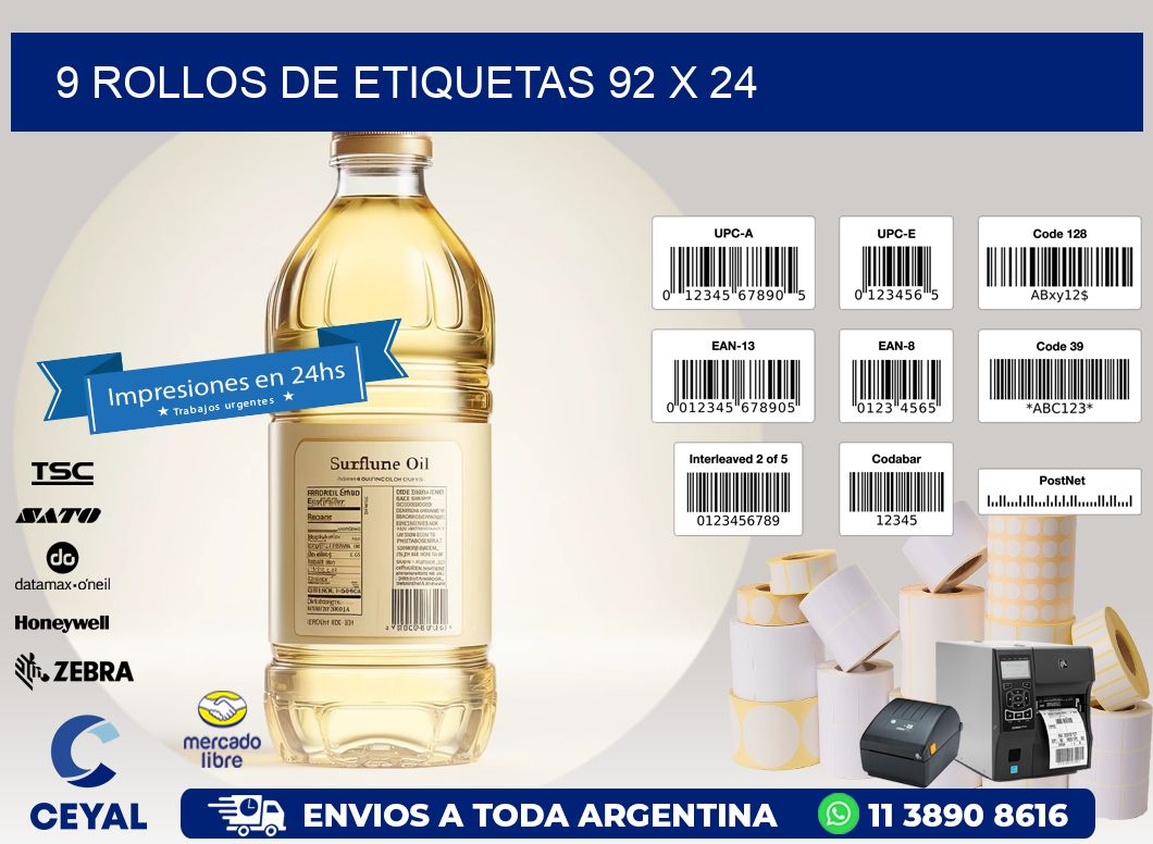 9 ROLLOS DE ETIQUETAS 92 x 24