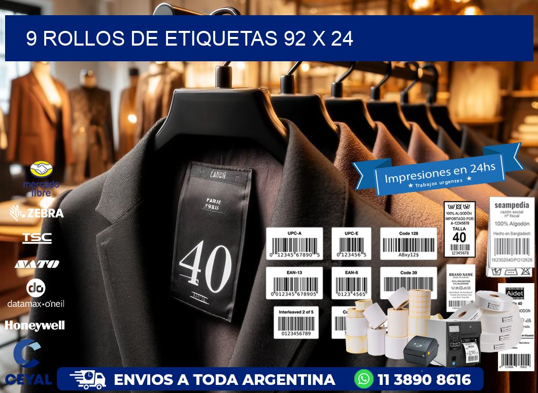 9 ROLLOS DE ETIQUETAS 92 x 24