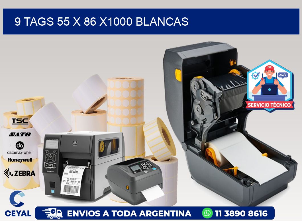 9 TAGS 55 x 86 X1000 BLANCAS