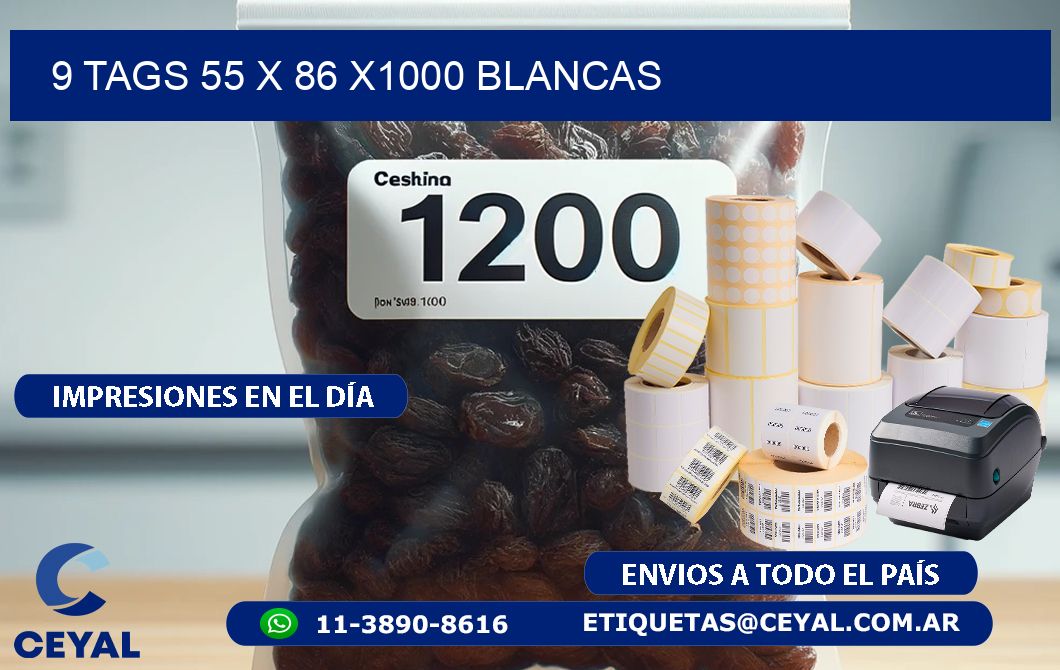 9 TAGS 55 x 86 X1000 BLANCAS