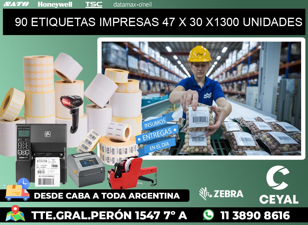 90 ETIQUETAS IMPRESAS 47 x 30 X1300 UNIDADES