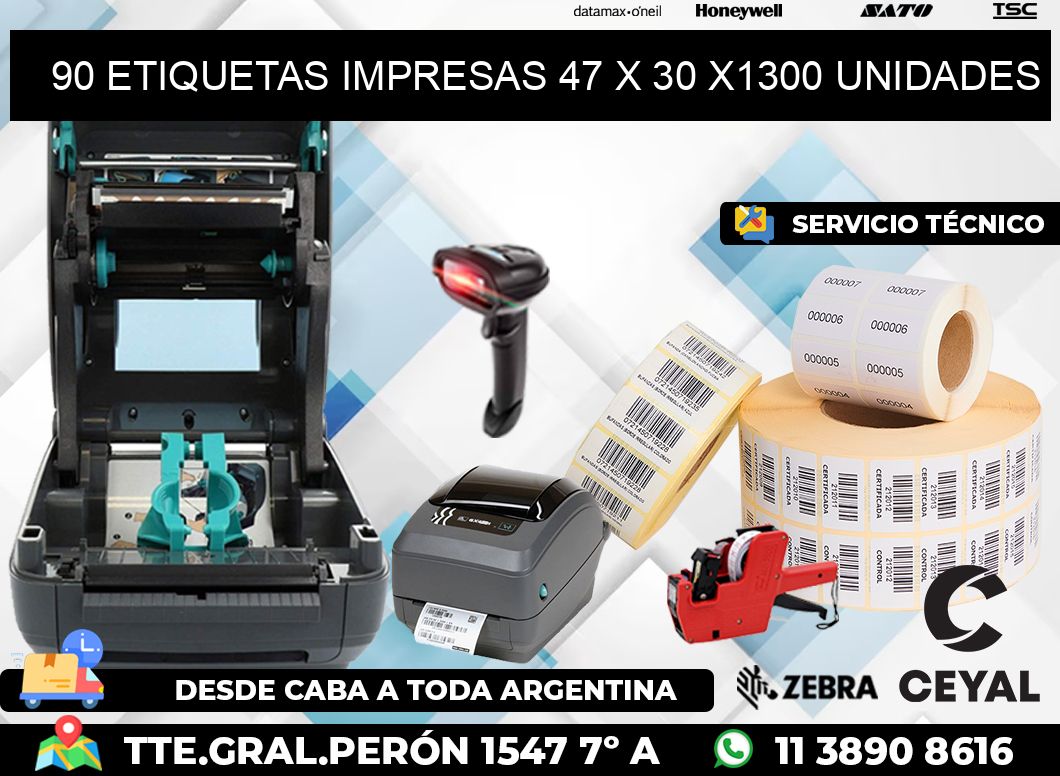 90 ETIQUETAS IMPRESAS 47 x 30 X1300 UNIDADES