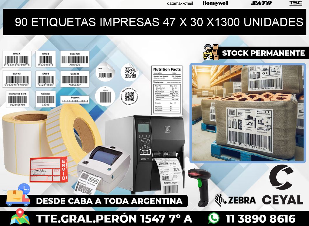 90 ETIQUETAS IMPRESAS 47 x 30 X1300 UNIDADES