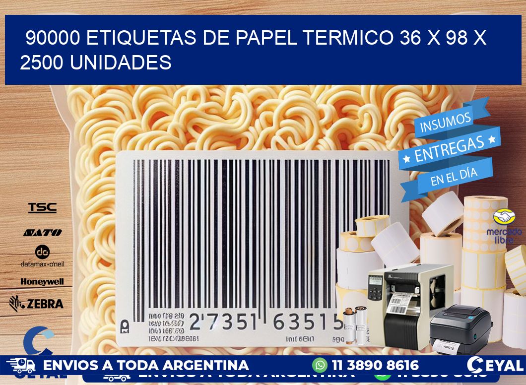 90000 ETIQUETAS DE PAPEL TERMICO 36 x 98 X 2500 UNIDADES