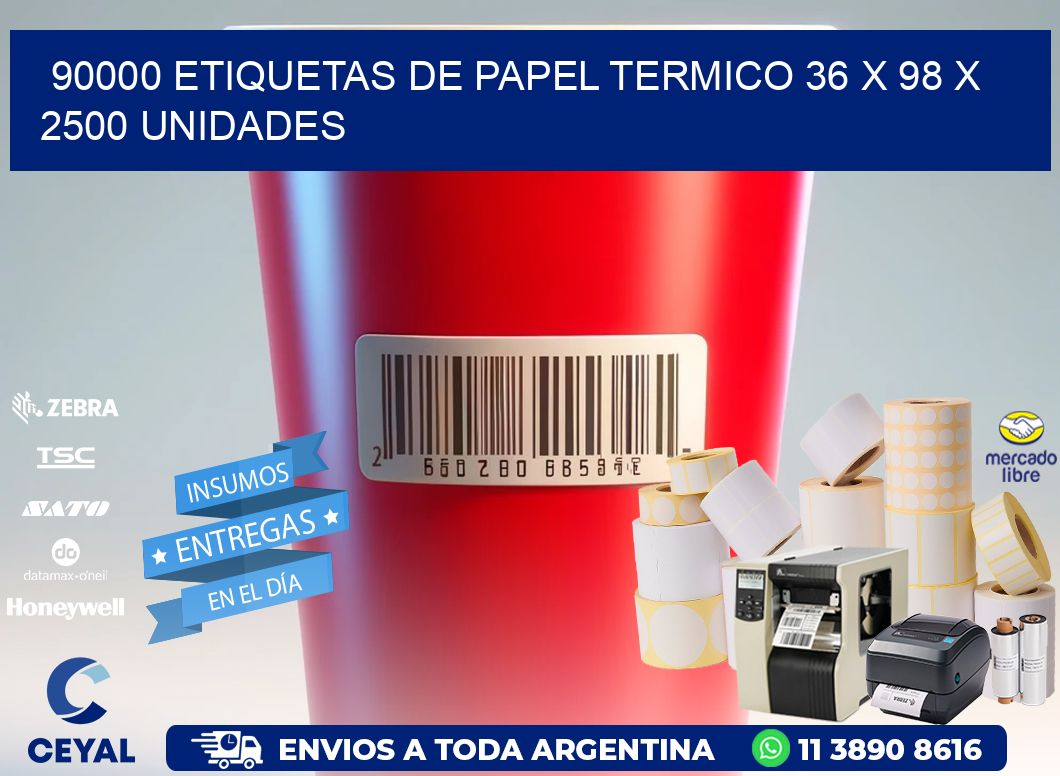 90000 ETIQUETAS DE PAPEL TERMICO 36 x 98 X 2500 UNIDADES