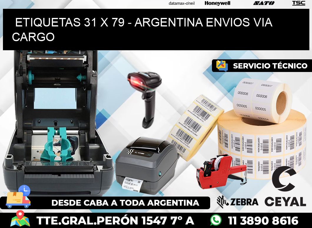 ETIQUETAS 31 x 79 - ARGENTINA ENVIOS VIA CARGO