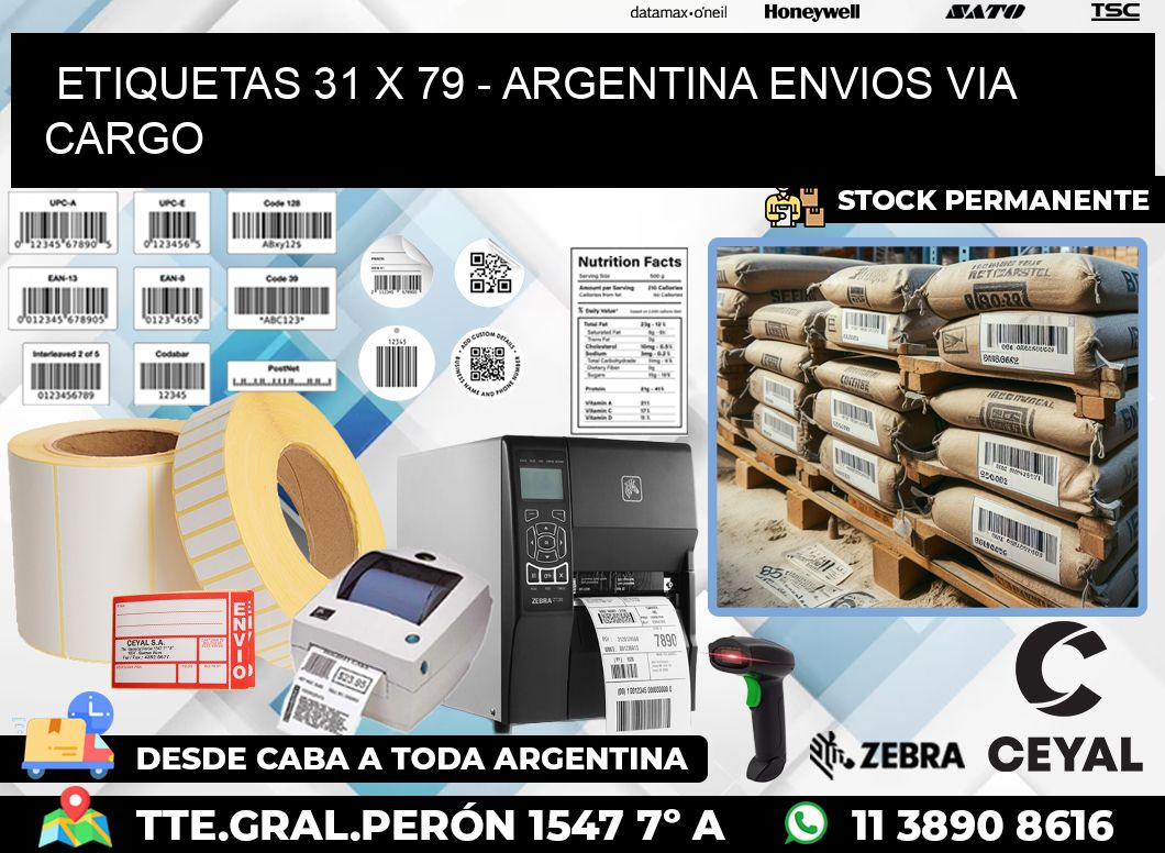 ETIQUETAS 31 x 79 – ARGENTINA ENVIOS VIA CARGO