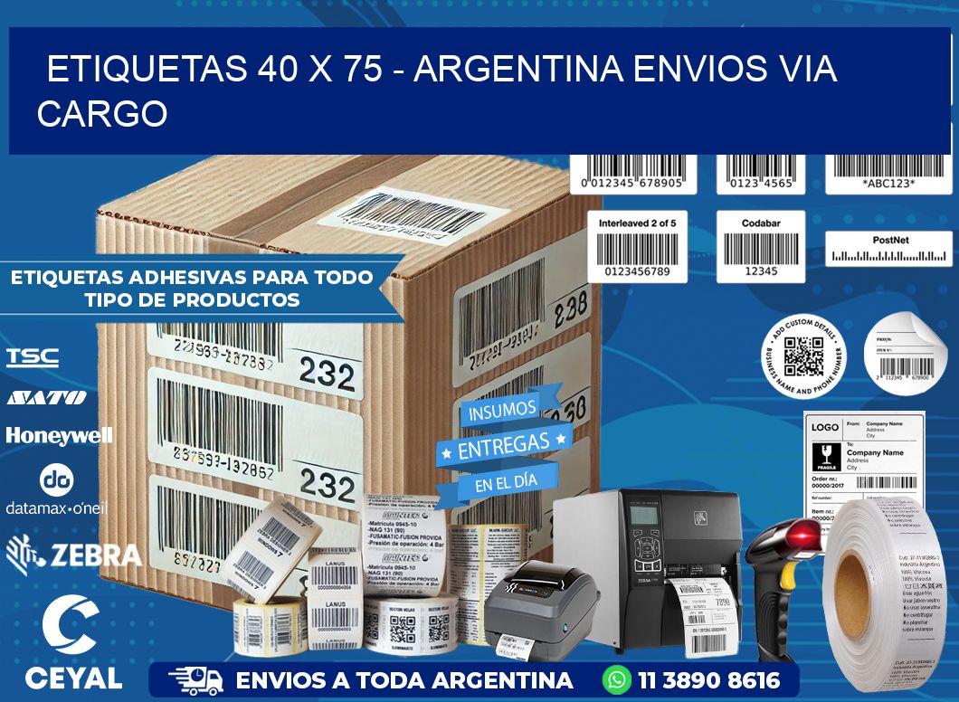 ETIQUETAS 40 x 75 - ARGENTINA ENVIOS VIA CARGO