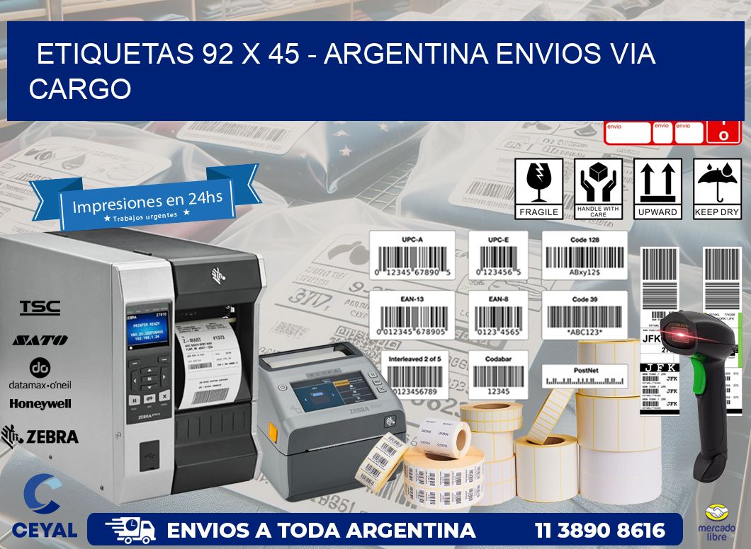 ETIQUETAS 92 x 45 - ARGENTINA ENVIOS VIA CARGO