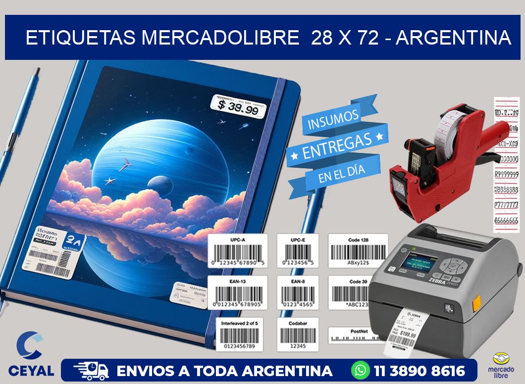 ETIQUETAS MERCADOLIBRE  28 x 72 - ARGENTINA