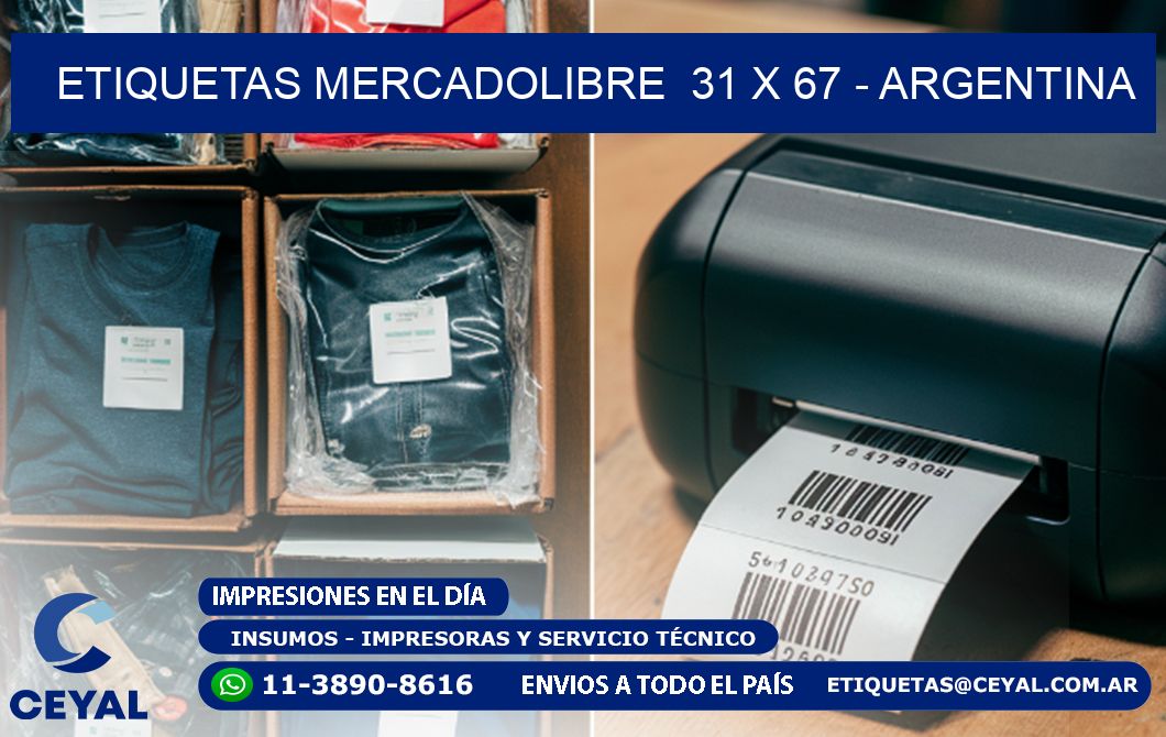 ETIQUETAS MERCADOLIBRE  31 x 67 - ARGENTINA