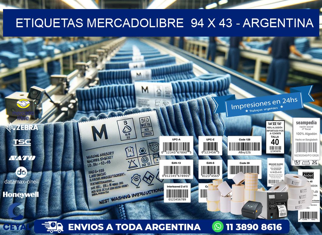 ETIQUETAS MERCADOLIBRE  94 x 43 - ARGENTINA