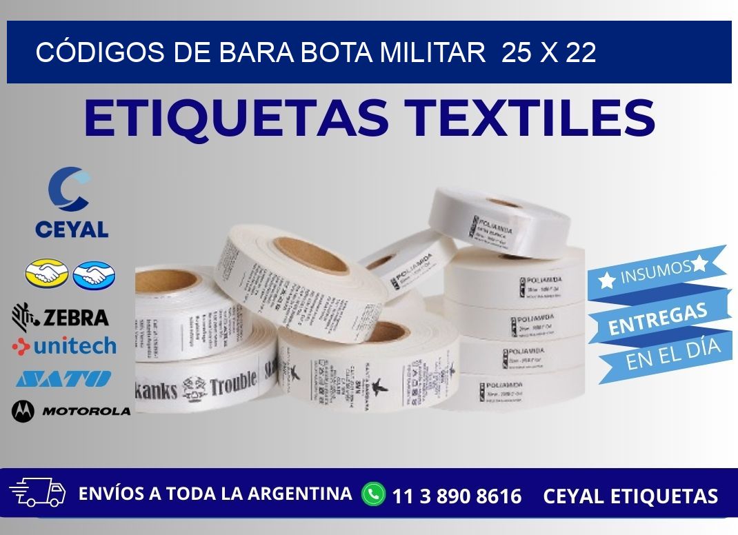 CÓDIGOS DE BARA BOTA MILITAR  25 x 22