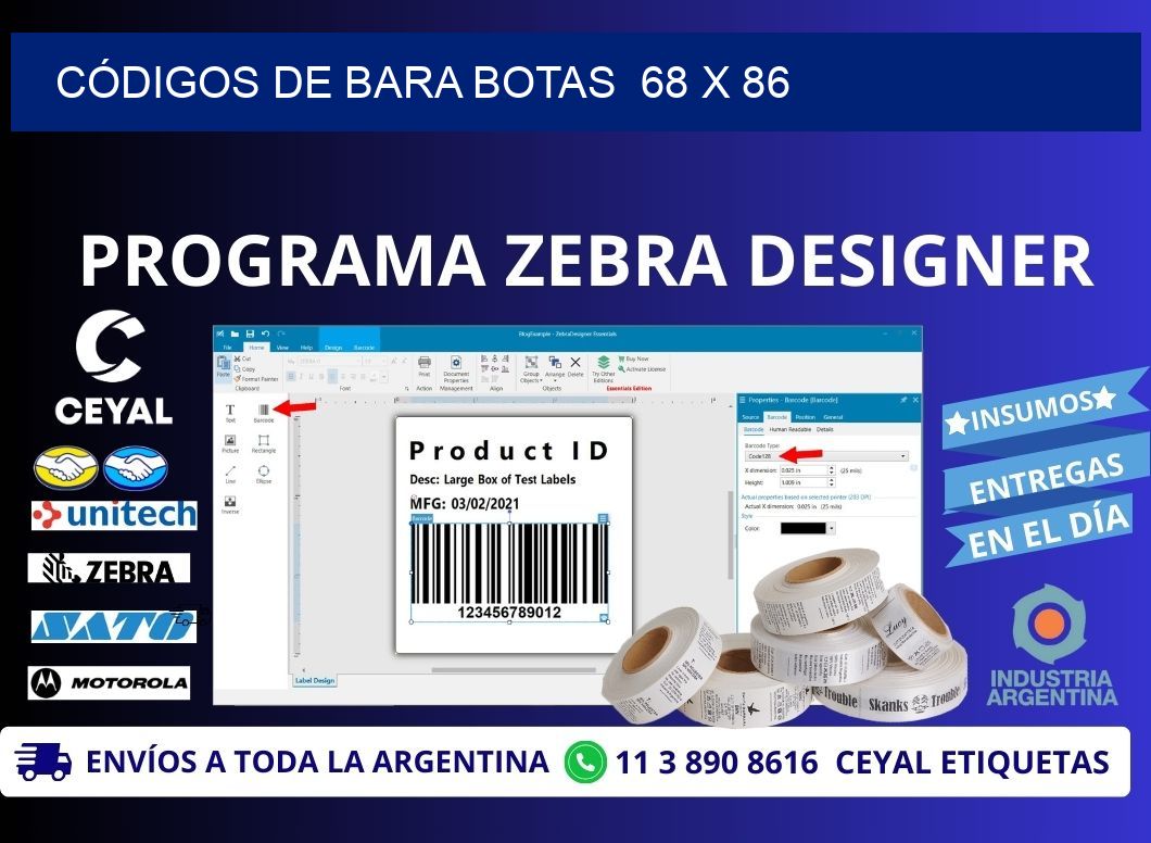CÓDIGOS DE BARA BOTAS  68 x 86