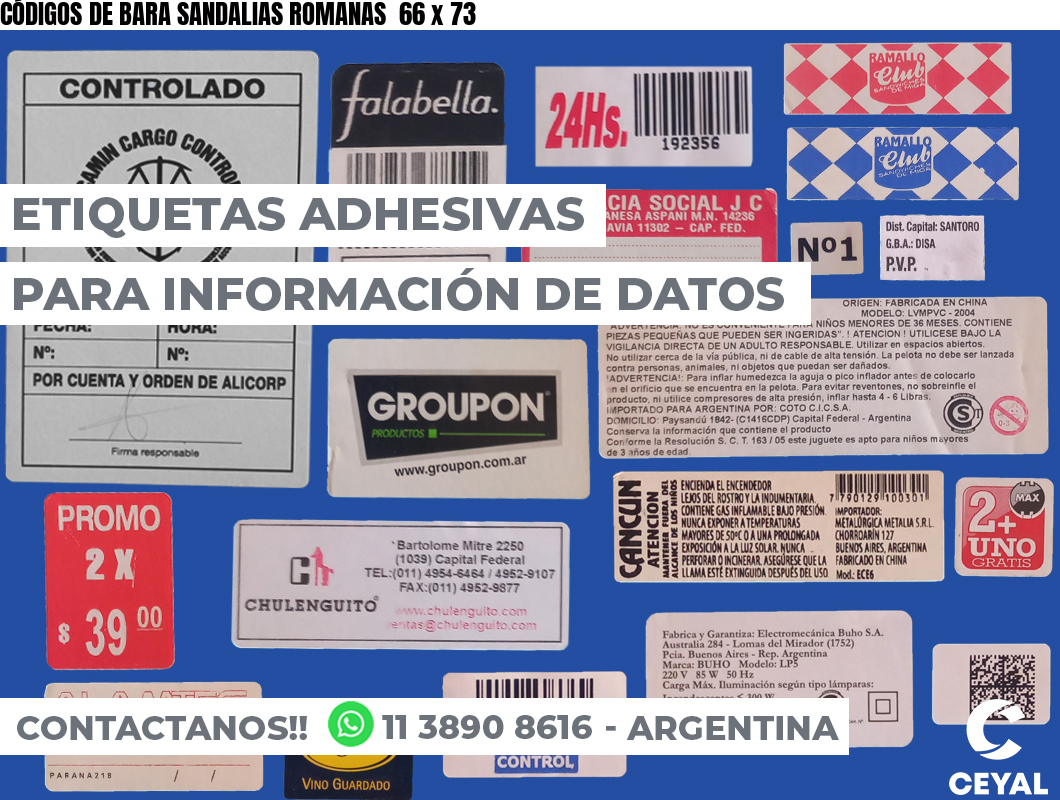 CÓDIGOS DE BARA SANDALIAS ROMANAS  66 x 73