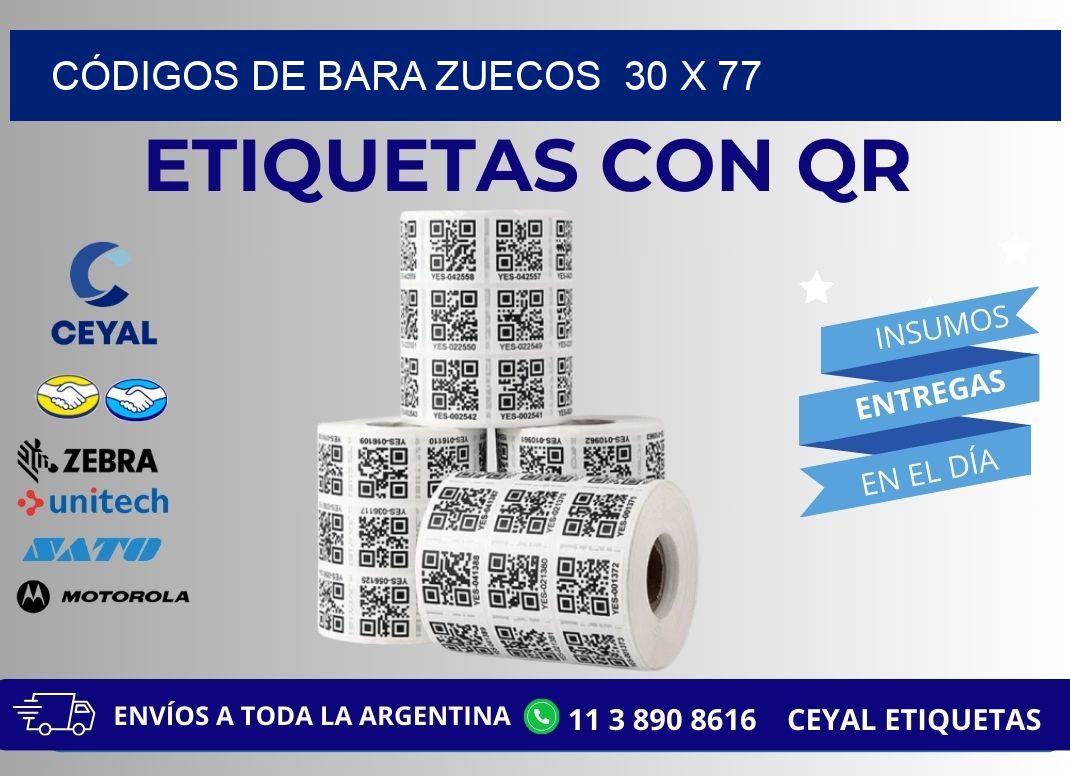 CÓDIGOS DE BARA ZUECOS  30 x 77